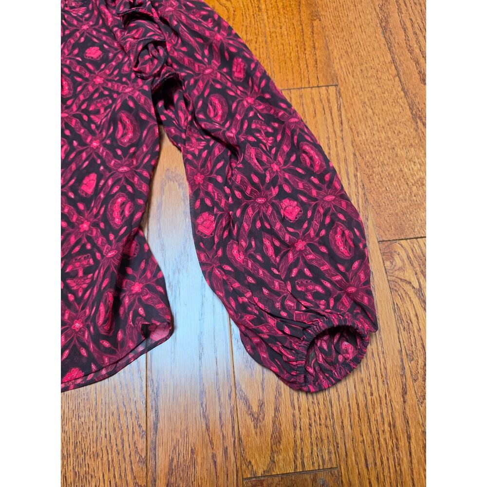 Ulla Johnson Medine Fuchsia Silk Printed Ruffled Long Sleeve Blouse Size 0 - Picture 8 of 11